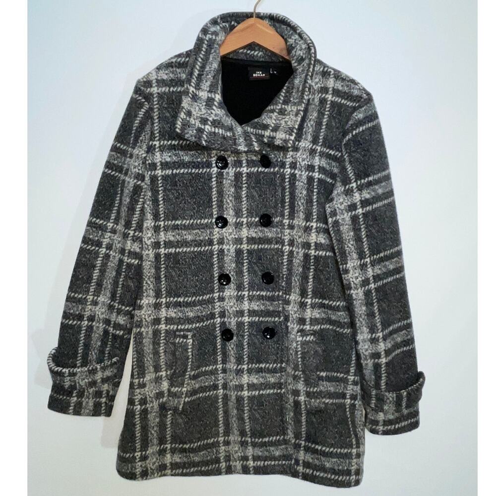 IKE BEHAR Double Breasted Plaid Coat in Soft Fleece - Women's Size M - Cozy!‎